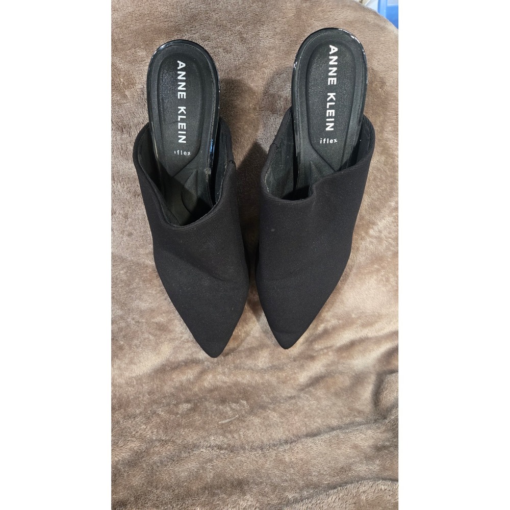 Anne Klein Black Pointed Toe Fabric Mules Heels Women Size 10 iflex